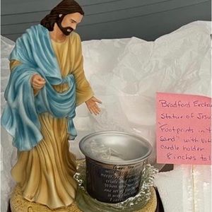 New Statue of Jesus “Footprints in the Sand” with votive